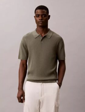 Ribbed Sweater Polo Shirt