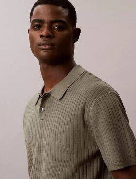 Ribbed Sweater Polo Shirt