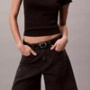 Roll Hem A-Line Denim Shorts