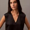 Satin Sleeveless V Neck Blouse Satin Sleeveless V Neck Blouse