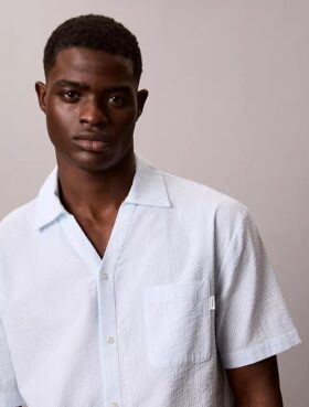 Seersucker Relaxed Sleep Button-Down Shirt