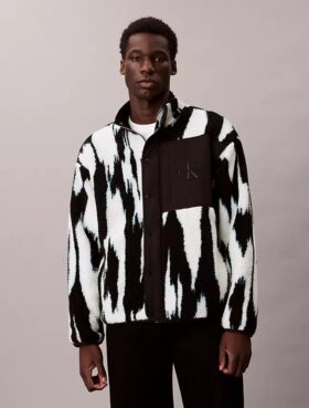 Sherpa Printed Relaxed Mock Neck Jacket