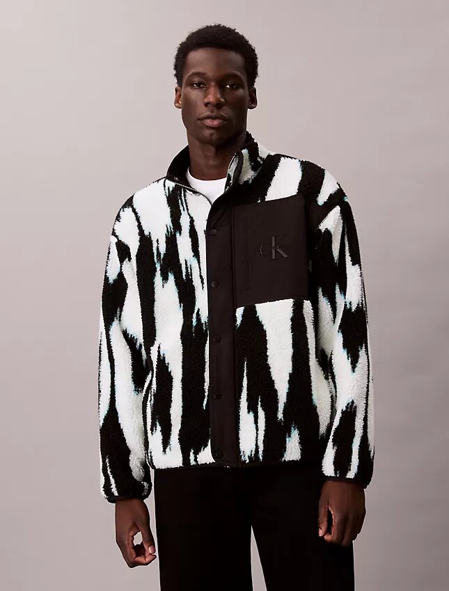 Sherpa Printed Relaxed Mock Neck Jacket Sherpa Printed Relaxed Mock Neck Jacket