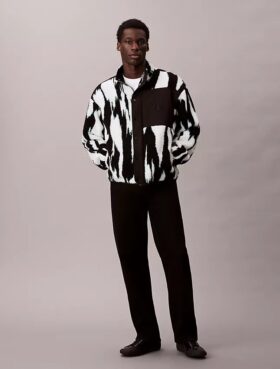 Sherpa Printed Relaxed Mock Neck Jacket