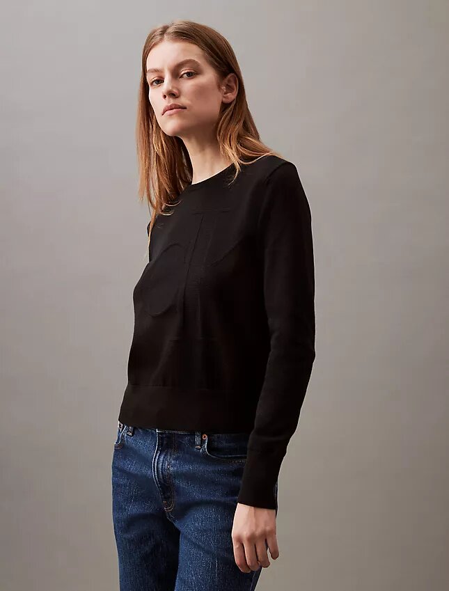 Smooth Cotton Relaxed Monogram Sweater Smooth Cotton Relaxed Monogram Sweater