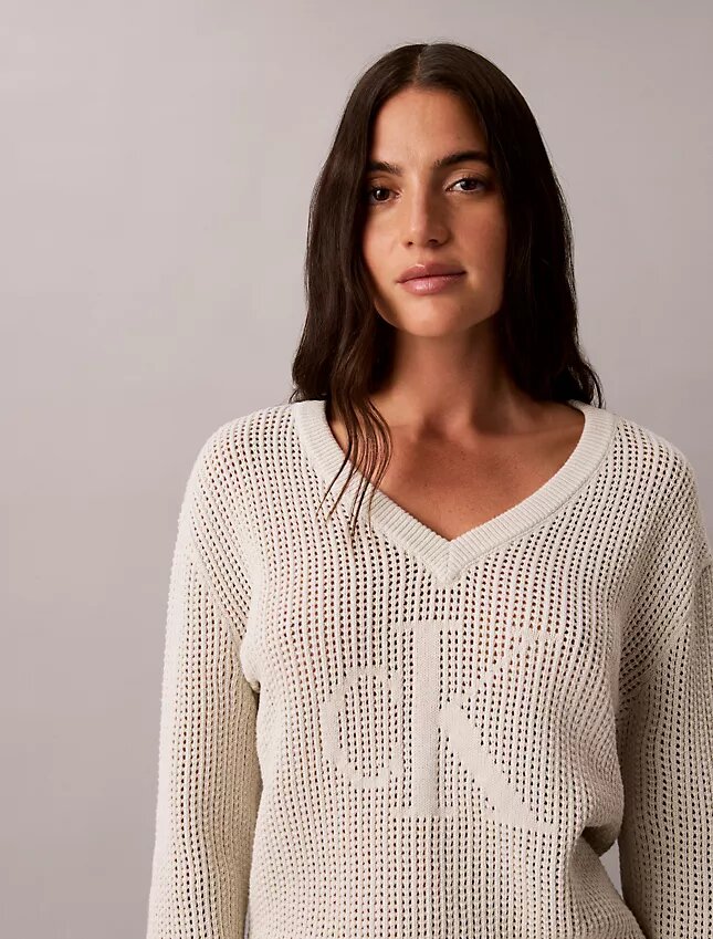 Smooth Cotton Relaxed Monogram Sweater Smooth Cotton Relaxed Monogram Sweater