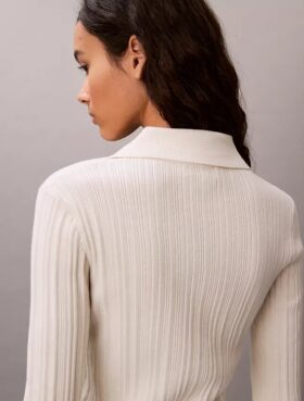 Smooth Cotton Rib Polo Cardigan