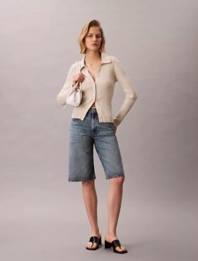 Smooth Cotton Rib Polo Cardigan