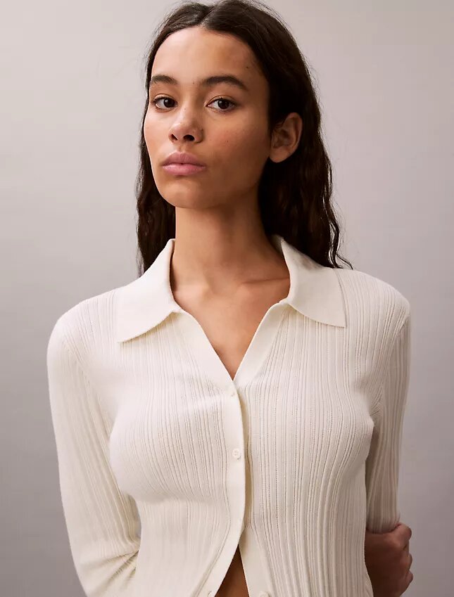 Smooth Cotton Rib Polo Cardigan Smooth Cotton Rib Polo Cardigan