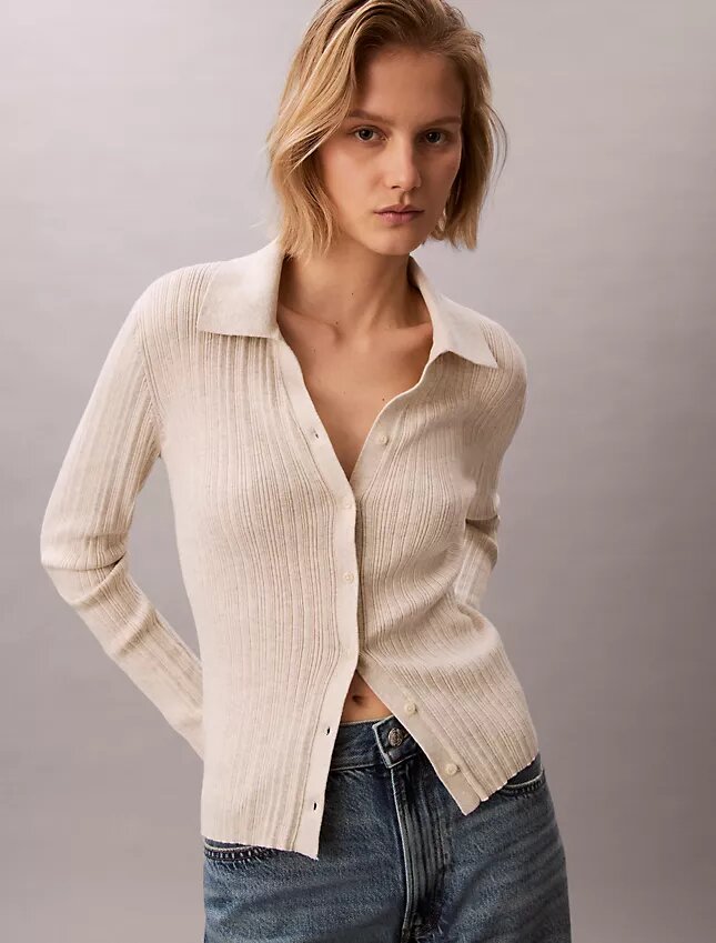 Smooth Cotton Rib Polo Cardigan Smooth Cotton Rib Polo Cardigan