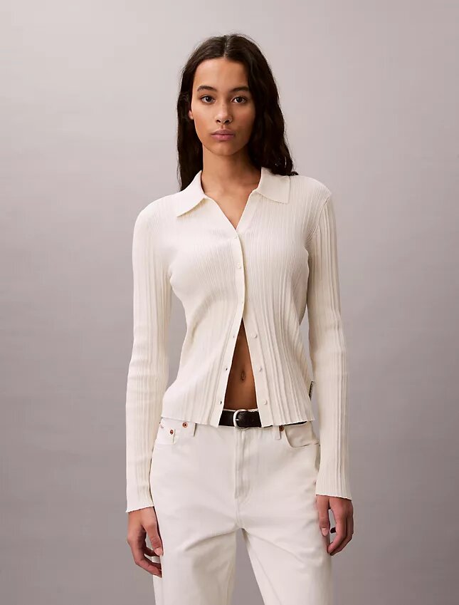 Smooth Cotton Rib Polo Cardigan Smooth Cotton Rib Polo Cardigan