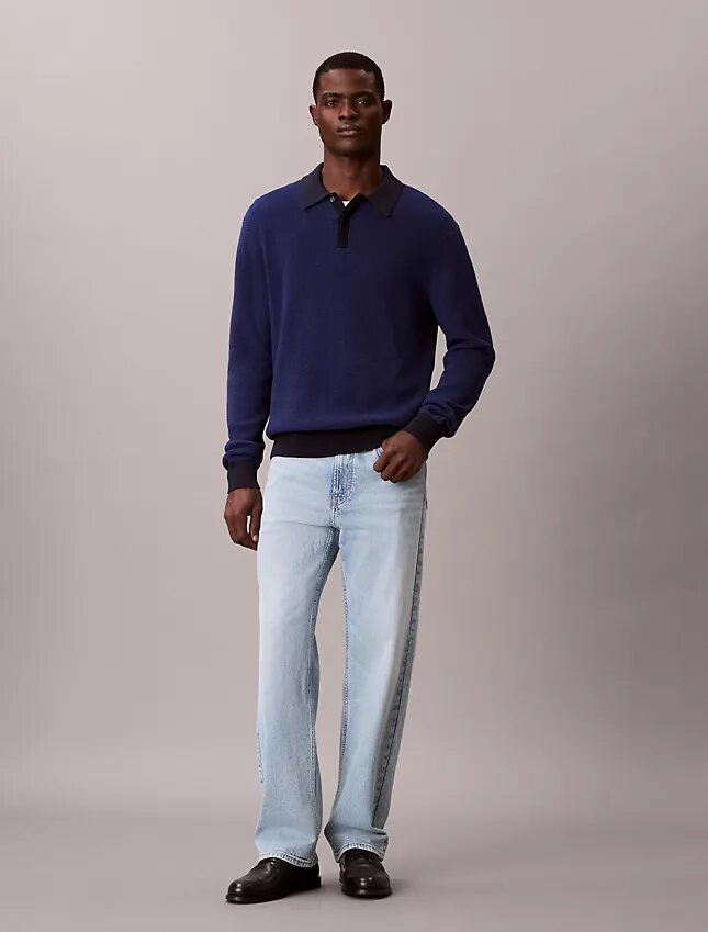 Smooth Cotton Waffle Polo Sweater Smooth Cotton Waffle Polo Sweater