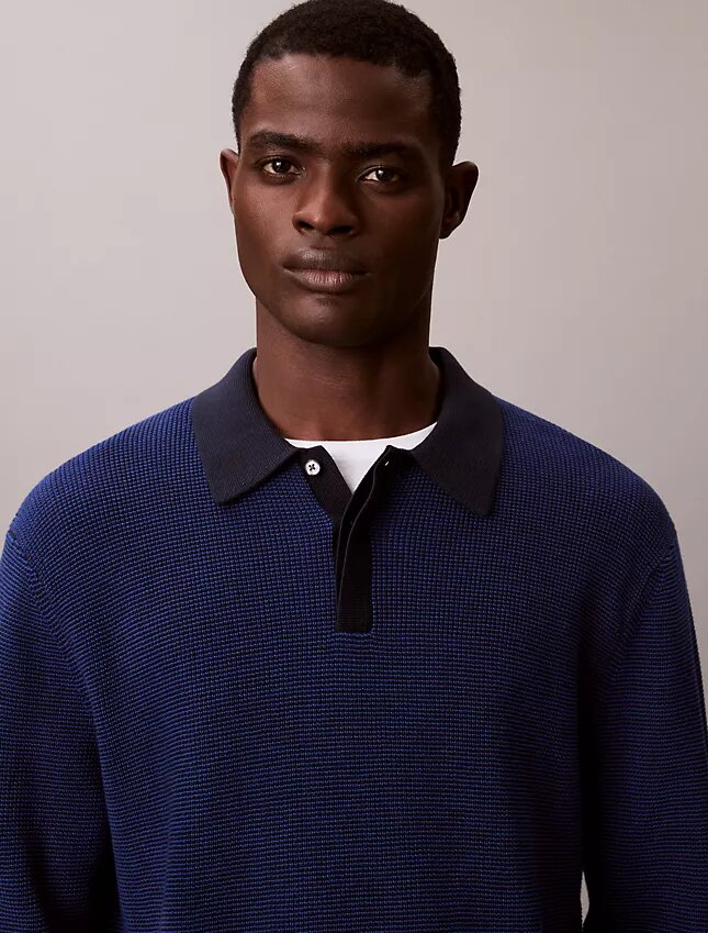 Smooth Cotton Waffle Polo Sweater Smooth Cotton Waffle Polo Sweater