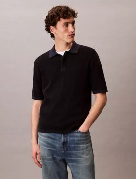Smooth Cotton Waffle Sweater Polo Shirt