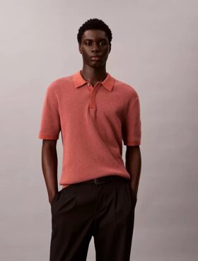 Smooth Cotton Waffle Sweater Polo Shirt