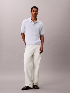 Smooth Cotton Waffle Sweater Polo Shirt