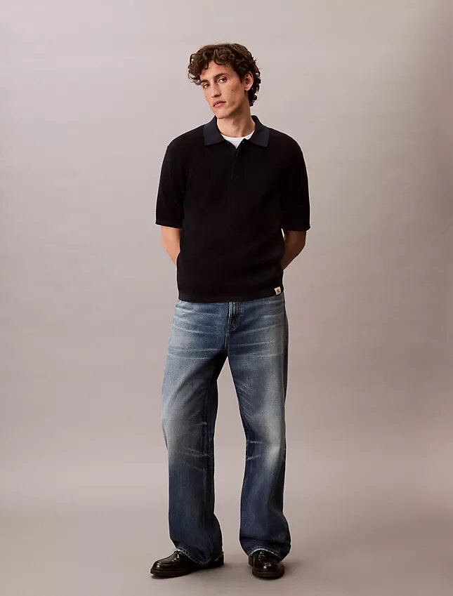 Smooth Cotton Waffle Sweater Polo Shirt Smooth Cotton Waffle Sweater Polo Shirt