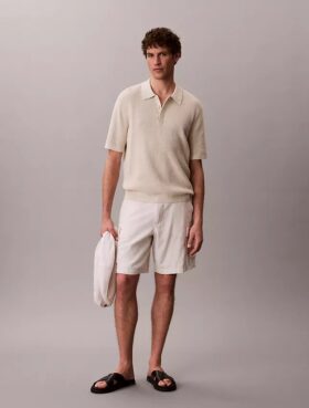 Smooth Cotton Waffle Sweater Polo Shirt