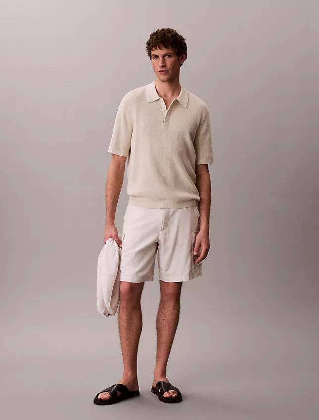 Smooth Cotton Waffle Sweater Polo Shirt Smooth Cotton Waffle Sweater Polo Shirt