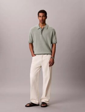 Smooth Cotton Waffle Sweater Polo Shirt