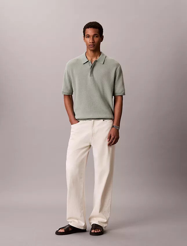 Smooth Cotton Waffle Sweater Polo Shirt Smooth Cotton Waffle Sweater Polo Shirt