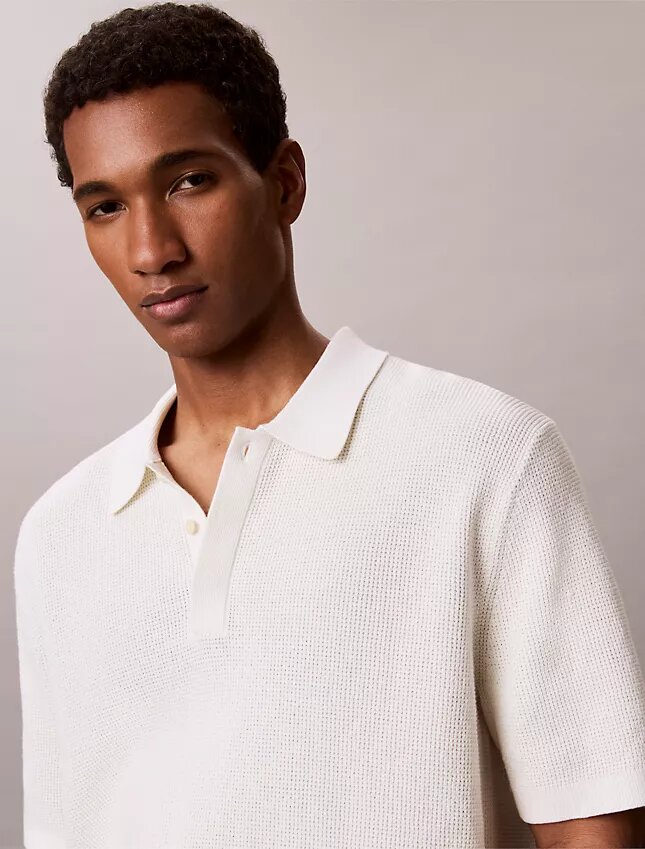 Smooth Cotton Waffle Sweater Polo Shirt Smooth Cotton Waffle Sweater Polo Shirt
