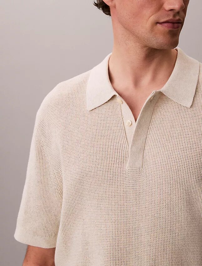 Smooth Cotton Waffle Sweater Polo Shirt Smooth Cotton Waffle Sweater Polo Shirt