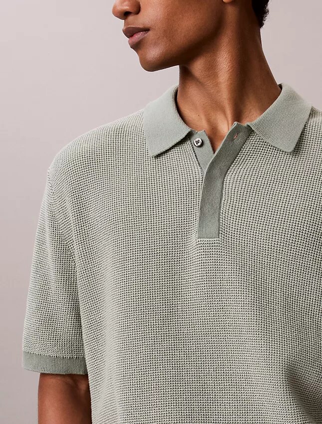 Smooth Cotton Waffle Sweater Polo Shirt Smooth Cotton Waffle Sweater Polo Shirt
