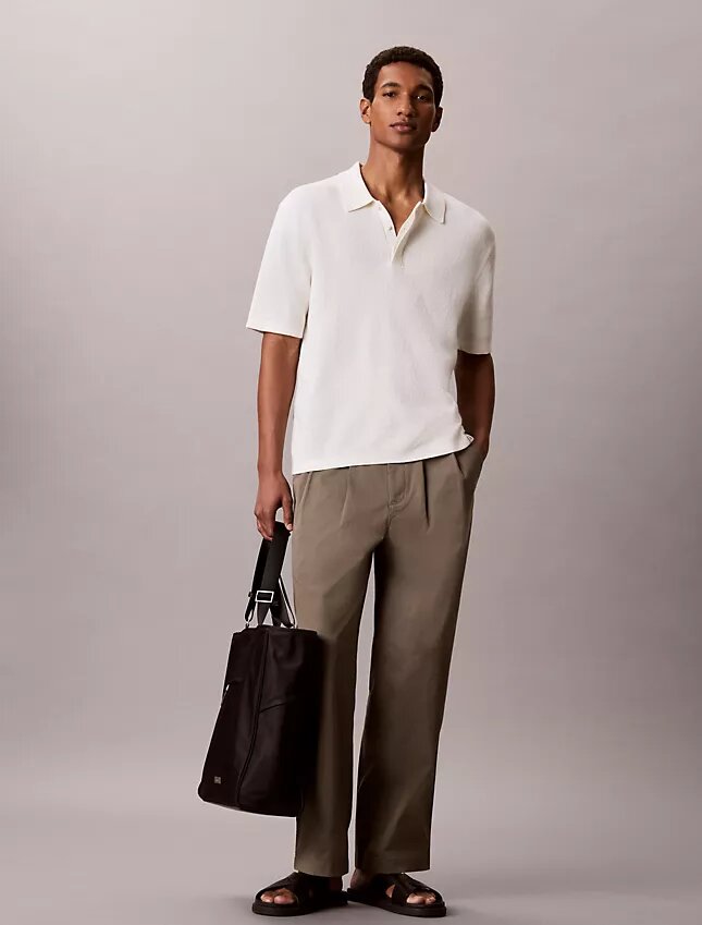 Smooth Cotton Waffle Sweater Polo Shirt Smooth Cotton Waffle Sweater Polo Shirt