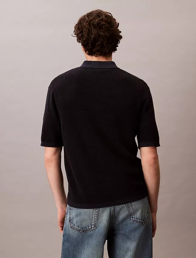 Smooth Cotton Waffle Sweater Polo Shirt Smooth Cotton Waffle Sweater Polo Shirt