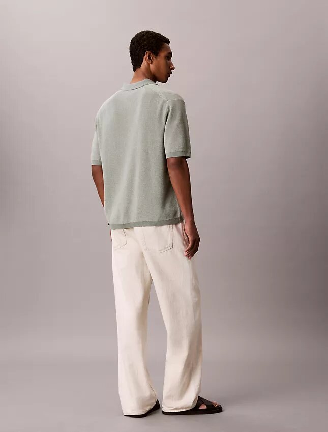 Smooth Cotton Waffle Sweater Polo Shirt Smooth Cotton Waffle Sweater Polo Shirt