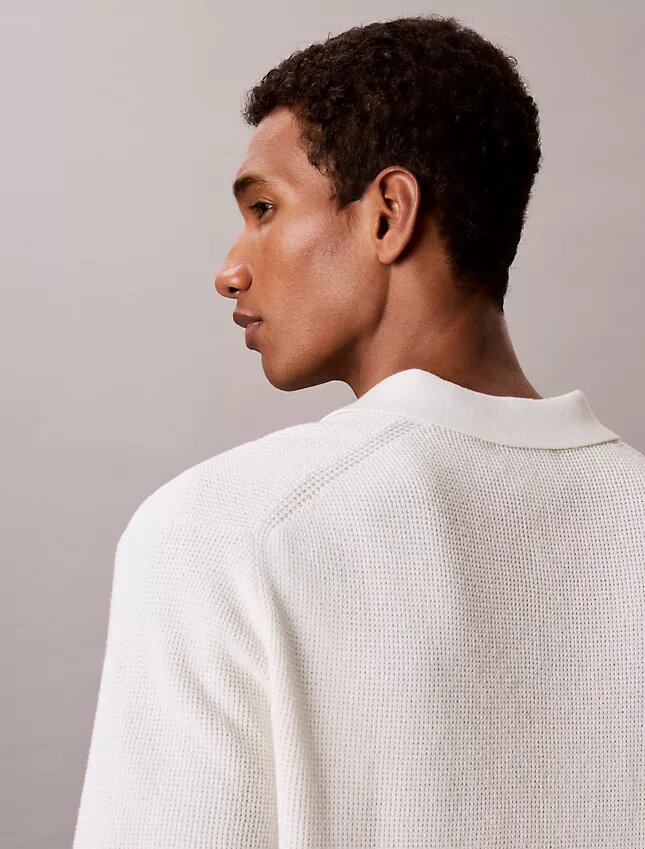 Smooth Cotton Waffle Sweater Polo Shirt Smooth Cotton Waffle Sweater Polo Shirt