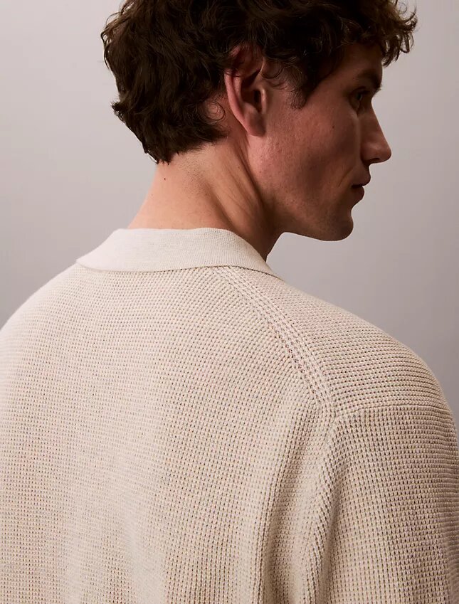 Smooth Cotton Waffle Sweater Polo Shirt Smooth Cotton Waffle Sweater Polo Shirt