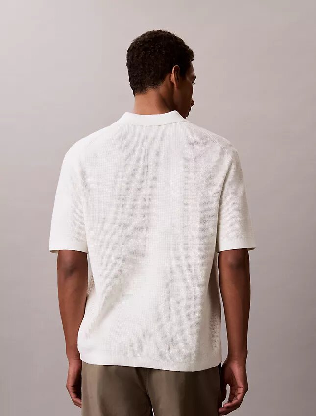 Smooth Cotton Waffle Sweater Polo Shirt Smooth Cotton Waffle Sweater Polo Shirt