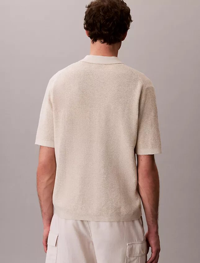 Smooth Cotton Waffle Sweater Polo Shirt Smooth Cotton Waffle Sweater Polo Shirt