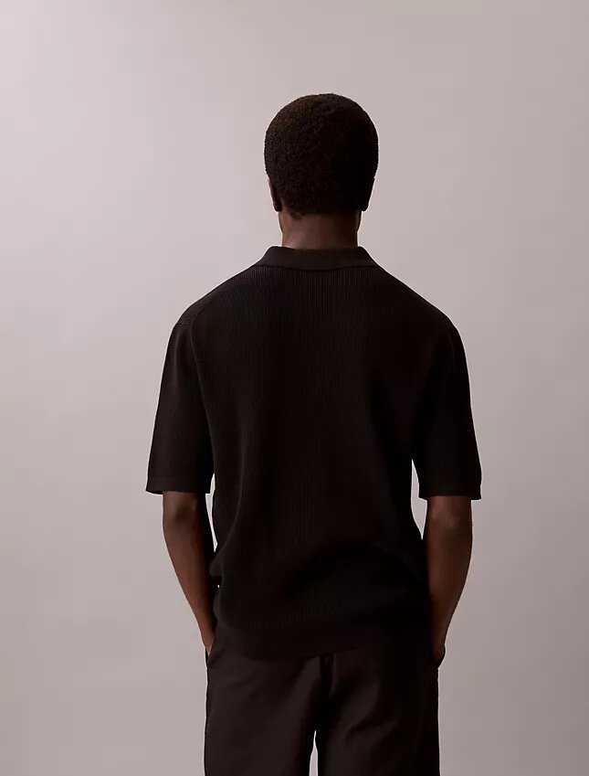 Smooth Cotton Waffle Sweater Polo Shirt Smooth Cotton Waffle Sweater Polo Shirt