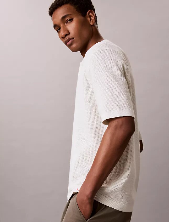 Smooth Cotton Waffle Sweater Polo Shirt Smooth Cotton Waffle Sweater Polo Shirt