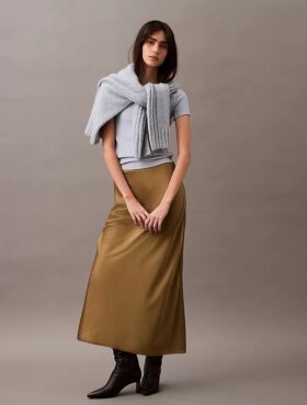 Stretch Satin Midi Skirt