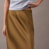 Stretch Satin Midi Skirt