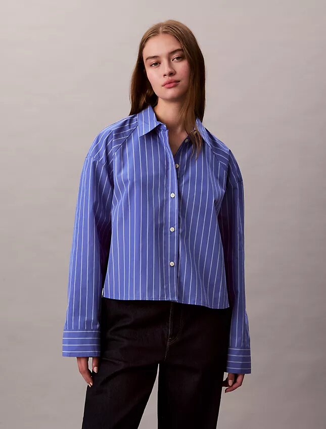 Stripe Cropped Boxy Button-Down Shirt Stripe Cropped Boxy Button-Down Shirt