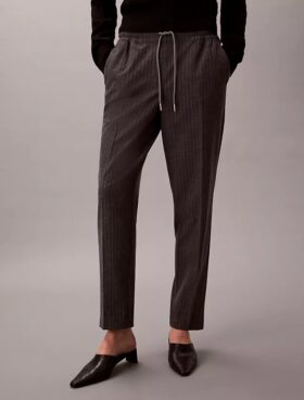 Stripe Tapered Drawstring Ankle Pants