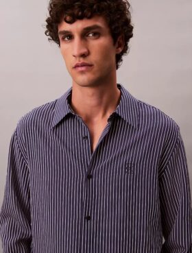 Stripe Viscose Blend Relaxed Button-Down Shirt