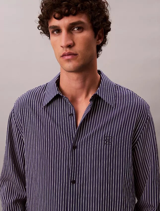 Stripe Viscose Blend Relaxed Button-Down Shirt Stripe Viscose Blend Relaxed Button-Down Shirt