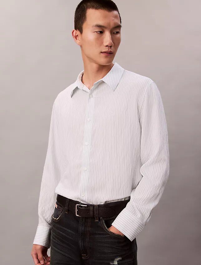 Stripe Viscose Blend Relaxed Button-Down Shirt Stripe Viscose Blend Relaxed Button-Down Shirt