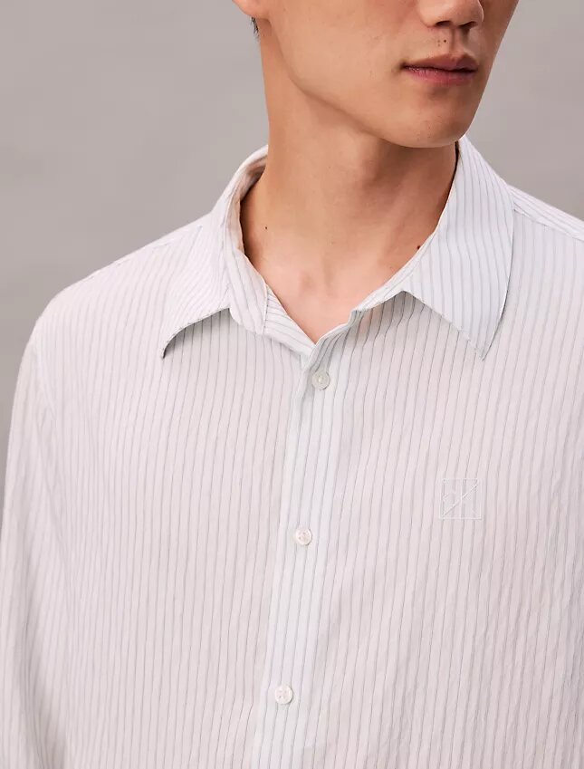 Stripe Viscose Blend Relaxed Button-Down Shirt Stripe Viscose Blend Relaxed Button-Down Shirt