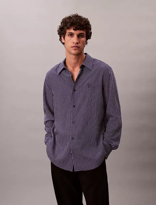 Stripe Viscose Blend Relaxed Button-Down Shirt Stripe Viscose Blend Relaxed Button-Down Shirt