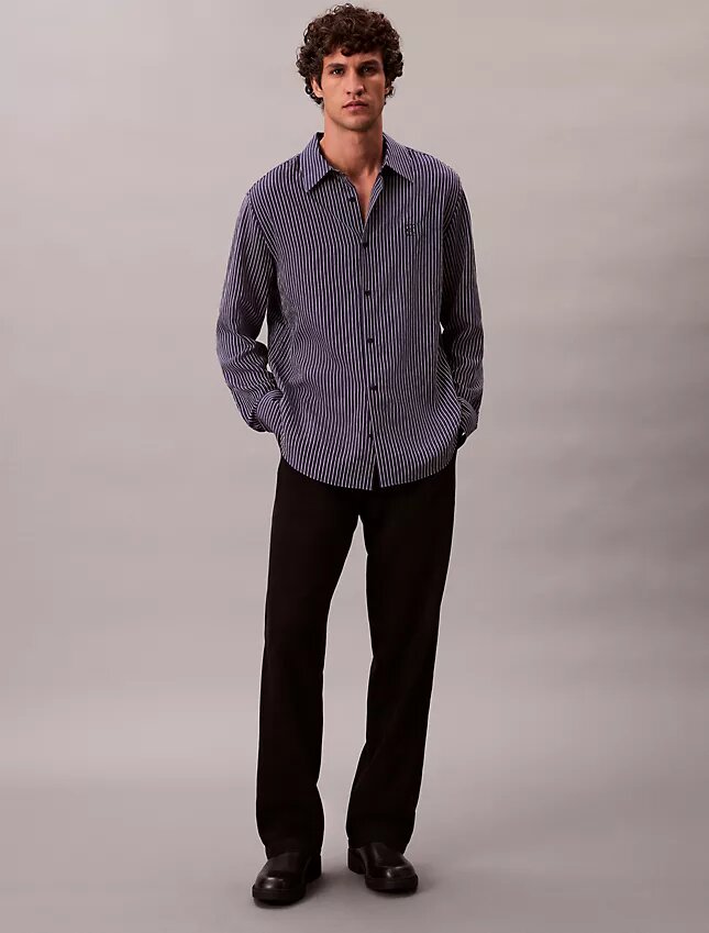 Stripe Viscose Blend Relaxed Button-Down Shirt Stripe Viscose Blend Relaxed Button-Down Shirt