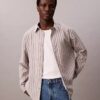 Viscose Nylon Blend Stripe Relaxed Button-Down Shirt Viscose Nylon Blend Stripe Relaxed Button-Down Shirt