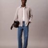Viscose Nylon Blend Stripe Relaxed Button-Down Shirt Viscose Nylon Blend Stripe Relaxed Button-Down Shirt