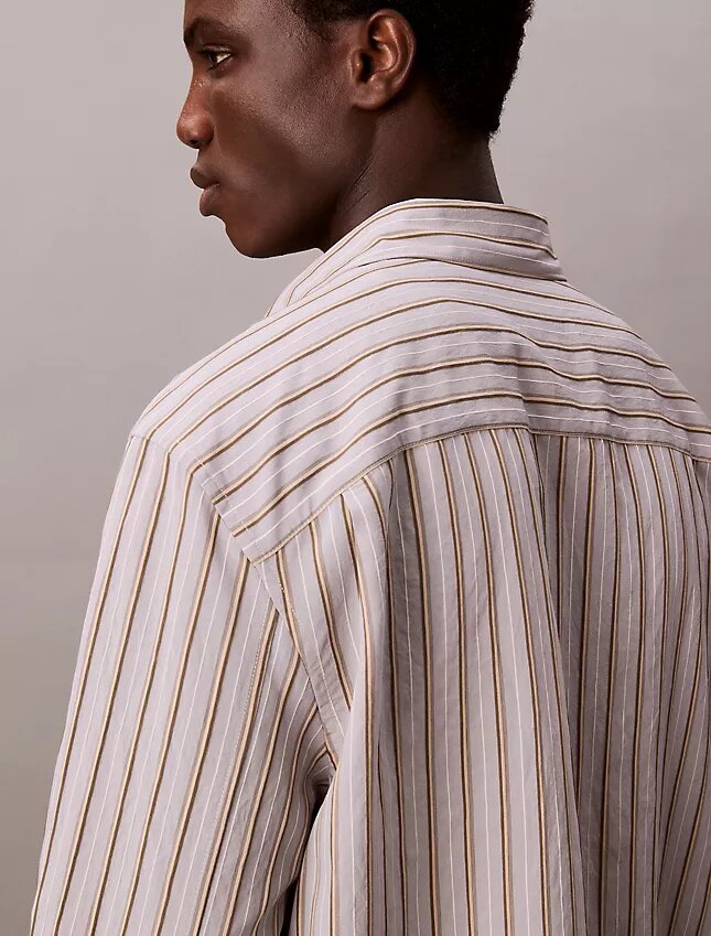 Viscose Nylon Blend Stripe Relaxed Button-Down Shirt Viscose Nylon Blend Stripe Relaxed Button-Down Shirt